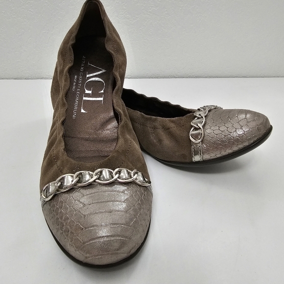 AGL Attilio Giusti Leombruni Cap Toe Ballet Flats Taupe Velvet Size 37 / 6.5 - Picture 1 of 14